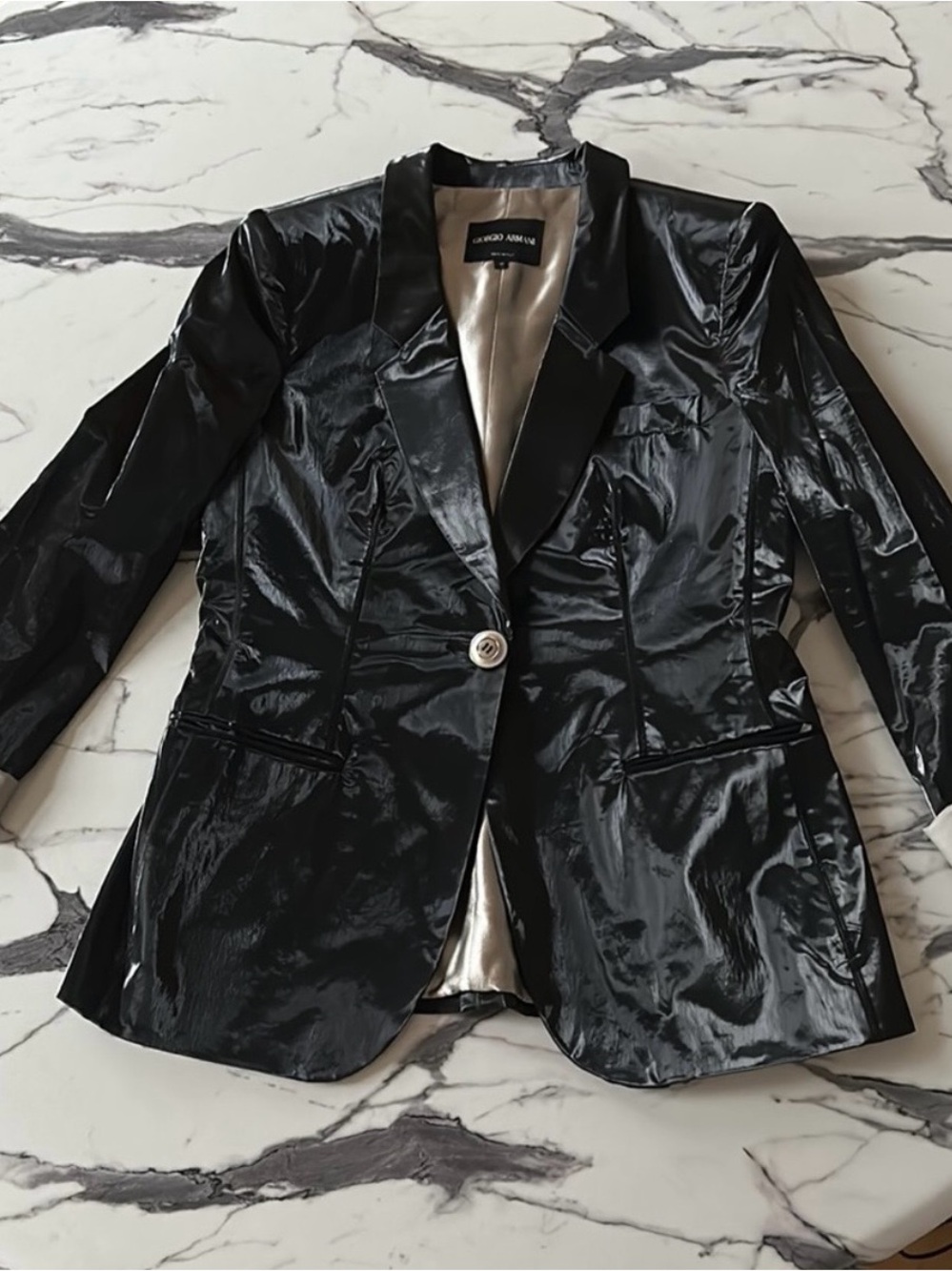 Giorgio Armani Shiny Black Women's Blazer - Picture 2 of 10